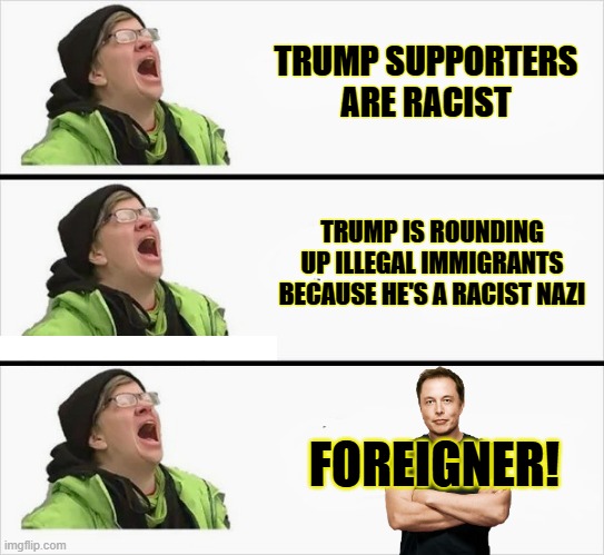 Feels Like The First Time | TRUMP SUPPORTERS ARE RACIST; TRUMP IS ROUNDING UP ILLEGAL IMMIGRANTS BECAUSE HE'S A RACIST NAZI; FOREIGNER! | image tagged in whining liberal | made w/ Imgflip meme maker