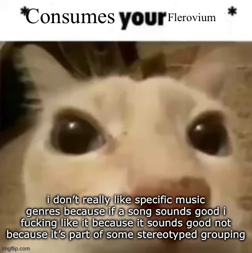 Yakko consumes your flerovium | i don’t really like specific music genres because if a song sounds good i fucking like it because it sounds good not because it’s part of some stereotyped grouping | image tagged in yakko consumes your flerovium | made w/ Imgflip meme maker