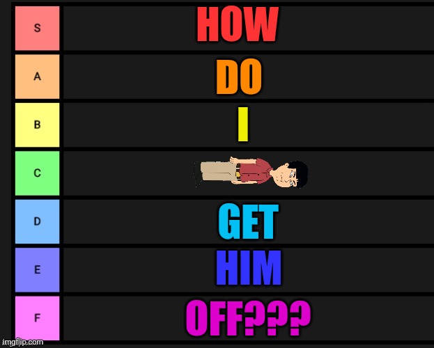 Tier List | HOW; DO; I; GET; HIM; OFF??? | image tagged in tier list | made w/ Imgflip meme maker