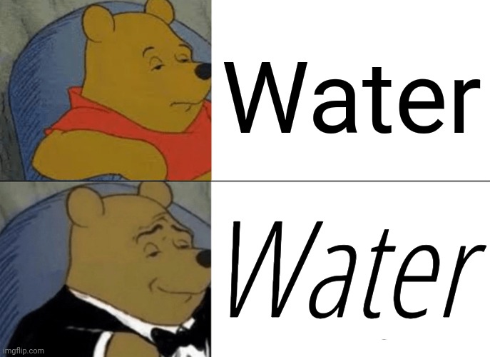 Tuxedo Winnie The Pooh Meme | Water; Water | image tagged in memes,tuxedo winnie the pooh | made w/ Imgflip meme maker