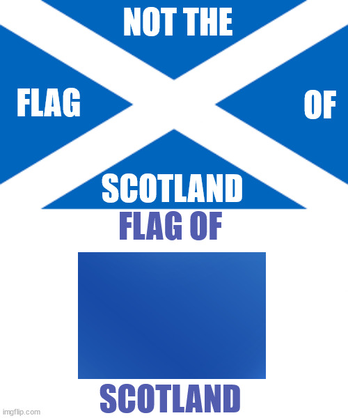 not-x flag | NOT THE; FLAG; OF; SCOTLAND; FLAG OF; SCOTLAND | image tagged in scottish flag | made w/ Imgflip meme maker