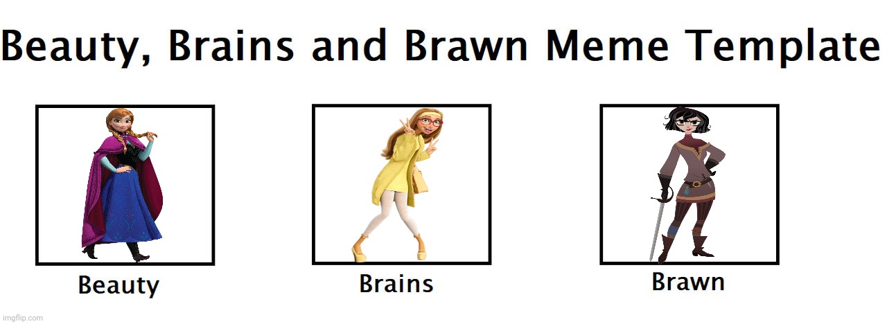 Anna Honey and Cassandra (are Beauty, Brains and Brawn) | image tagged in beauty brains and brawn meme template,big hero 6,tangled,frozen,tangled the series,disney | made w/ Imgflip meme maker