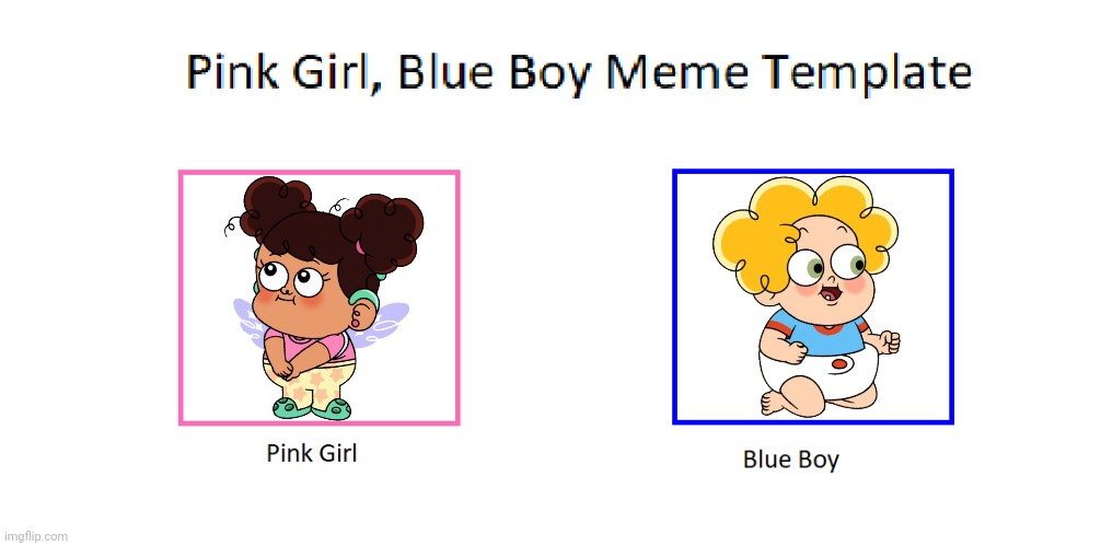 Lucita Perez (Pink Girl) and Little Bud Ramirez Humphrey (Blue Boy) | image tagged in pink girl blue boy meme template,little bud ramirez humphrey,lucita perez,primos,oye primos | made w/ Imgflip meme maker