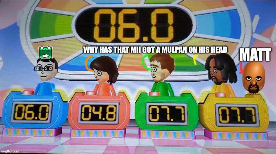 Surprised Miis | WHY HAS THAT MII GOT A MULPAN ON HIS HEAD MATT | image tagged in surprised miis | made w/ Imgflip meme maker