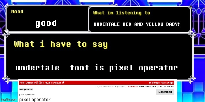 Episcal annoucement temp | good; UNDERTALE RED AND YELLOW BABY! undertale  font is pixel operator | image tagged in episcal annoucement temp | made w/ Imgflip meme maker