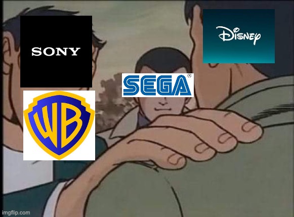 Hand on shoulder guy | image tagged in hand on shoulder guy,disney,sega,sony,warner bros | made w/ Imgflip meme maker