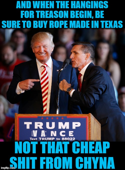 AND WHEN THE HANGINGS FOR TREASON BEGIN, BE SURE TO BUY ROPE MADE IN TEXAS V   A NOT THAT CHEAP SHIT FROM CHYNA | made w/ Imgflip meme maker