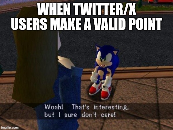 Twitter/X users when they make a Valid point | WHEN TWITTER/X USERS MAKE A VALID POINT | image tagged in sonic the hedgehog,twitter | made w/ Imgflip meme maker