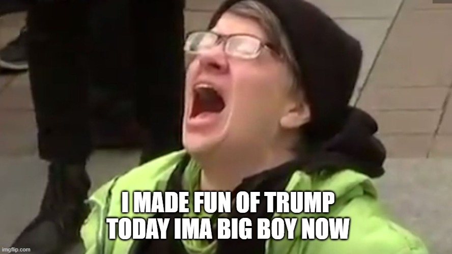 Screaming Liberal  | I MADE FUN OF TRUMP TODAY IMA BIG BOY NOW | image tagged in screaming liberal | made w/ Imgflip meme maker