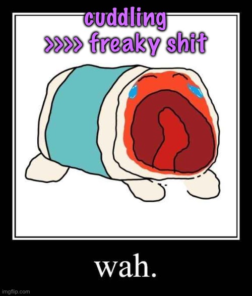 i just wanna romantically cuddle people instead of fucking them is that hard to understand | cuddling >>>> freaky shit | image tagged in don chan after snake punched him in kfad2,cinnabox announcement | made w/ Imgflip meme maker