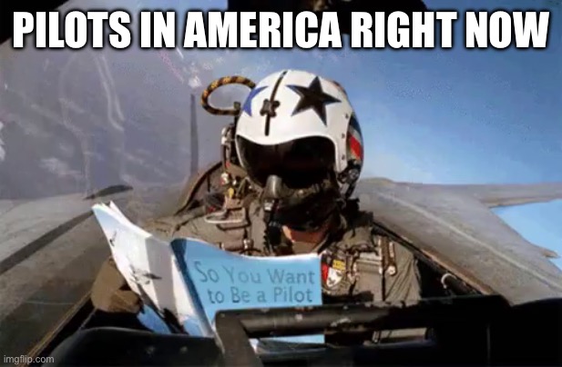 Oof | PILOTS IN AMERICA RIGHT NOW | image tagged in fighter pilot reading how to be a pilot,pilot,airplane,explosion,donald trump | made w/ Imgflip meme maker