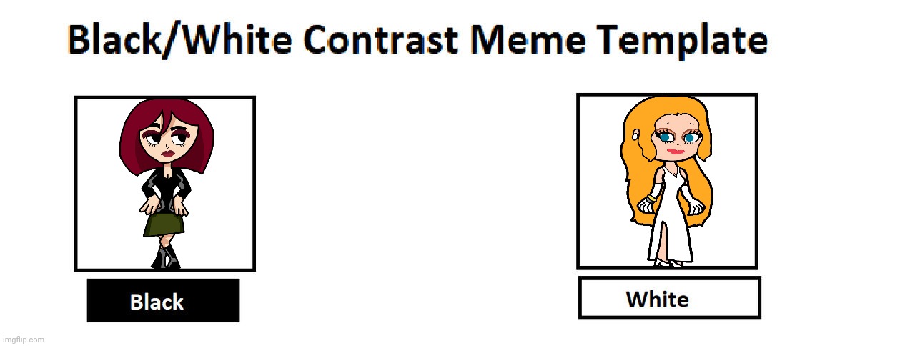 Opal (Black) and Leiana (White) Contrast Meme Template | image tagged in black white contrast meme template,hero 108,heroine,black and white,cartoon network,women | made w/ Imgflip meme maker