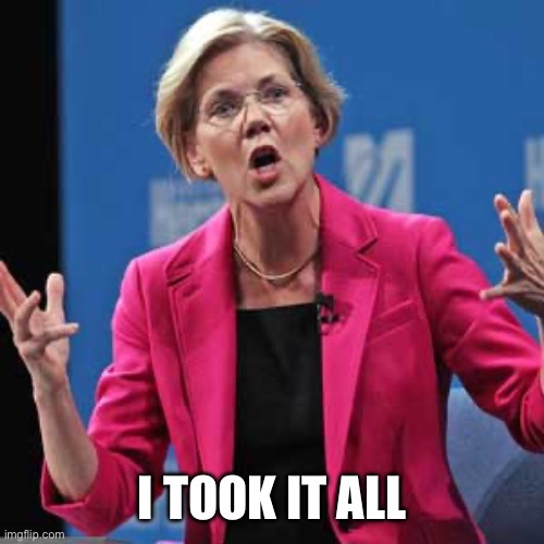 Elizabeth Warren | I TOOK IT ALL | image tagged in elizabeth warren | made w/ Imgflip meme maker