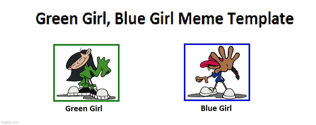 Numbuh 3 (Green Girl) and Abby Lincoln (Blue Girl) | image tagged in green girl blue girl meme template,codename kids next door,numbuh 3,kuki sanban,numbuh 5,abigail lincoln | made w/ Imgflip meme maker