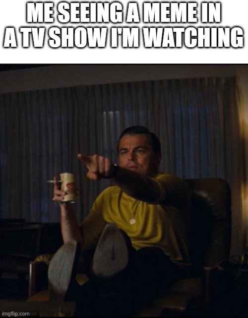 Memes, memes everywhere. | ME SEEING A MEME IN A TV SHOW I'M WATCHING | image tagged in leonardo dicaprio pointing,funny,memes | made w/ Imgflip meme maker