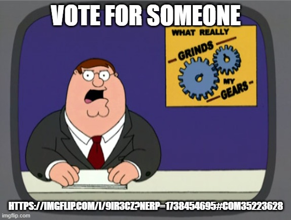 Peter Griffin News | VOTE FOR SOMEONE; HTTPS://IMGFLIP.COM/I/9IR3CZ?NERP=1738454695#COM35223628 | image tagged in memes,peter griffin news | made w/ Imgflip meme maker