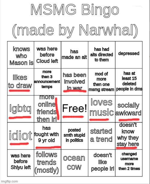 Hope y'all enjoy | image tagged in msmg bingo | made w/ Imgflip meme maker