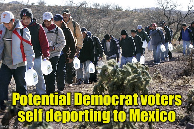 Dems might need to start running on issues instead of exploiting minorities | Potential Democrat voters self deporting to Mexico | image tagged in illegal immigrants crossing border,deportation | made w/ Imgflip meme maker