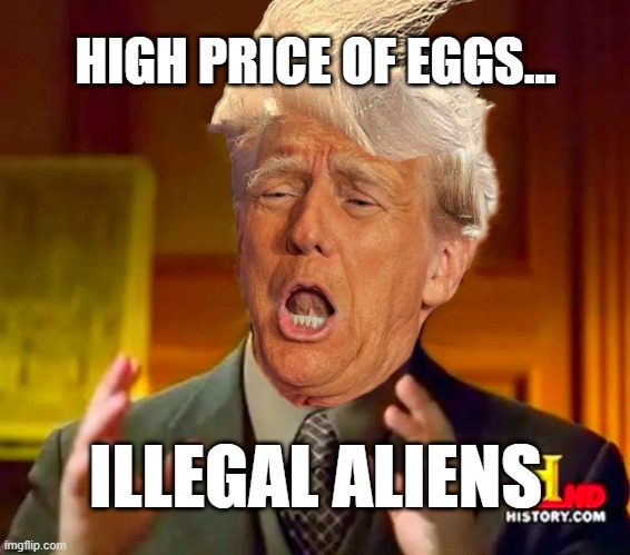 Egg Prices... | HIGH PRICE OF EGGS... ILLEGAL ALIENS | image tagged in ancient aliens guy,egg prices,trump | made w/ Imgflip meme maker