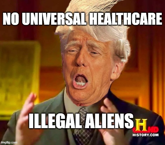 NO UNIVERSAL HEALTHCARE; ILLEGAL ALIENS | made w/ Imgflip meme maker