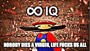 Infinite IQ | NOBODY DIES A VIRGIN, LIFE FUCKS US ALL | image tagged in infinite iq | made w/ Imgflip meme maker