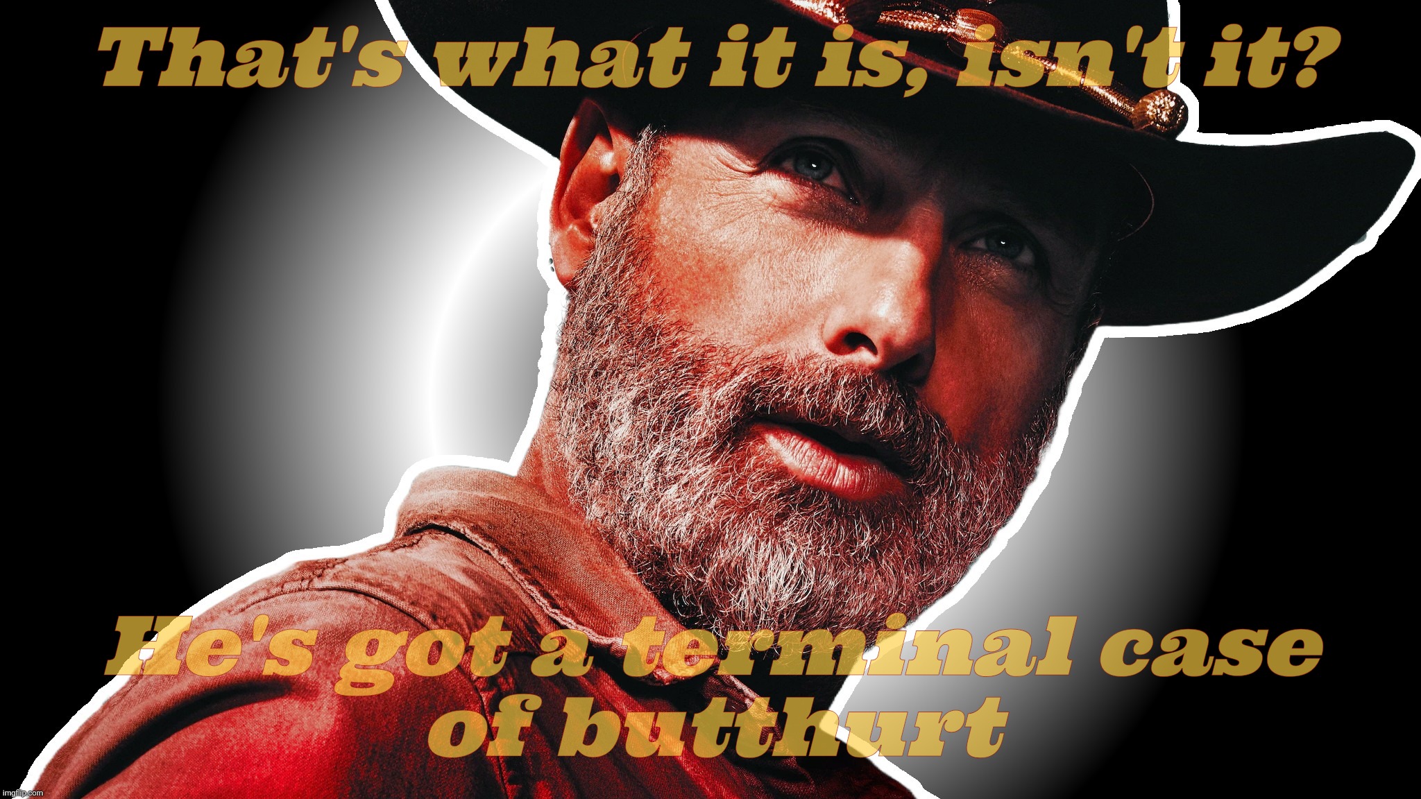 That's what it is, isn't it? He's got a terminal case
of butthurt | made w/ Imgflip meme maker