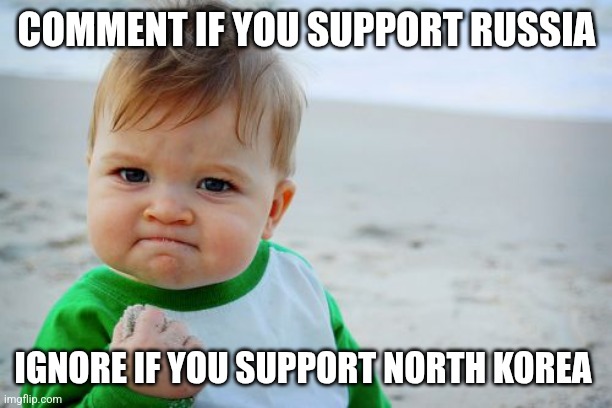 Success Kid Original Meme | COMMENT IF YOU SUPPORT RUSSIA; IGNORE IF YOU SUPPORT NORTH KOREA | image tagged in memes,success kid original | made w/ Imgflip meme maker