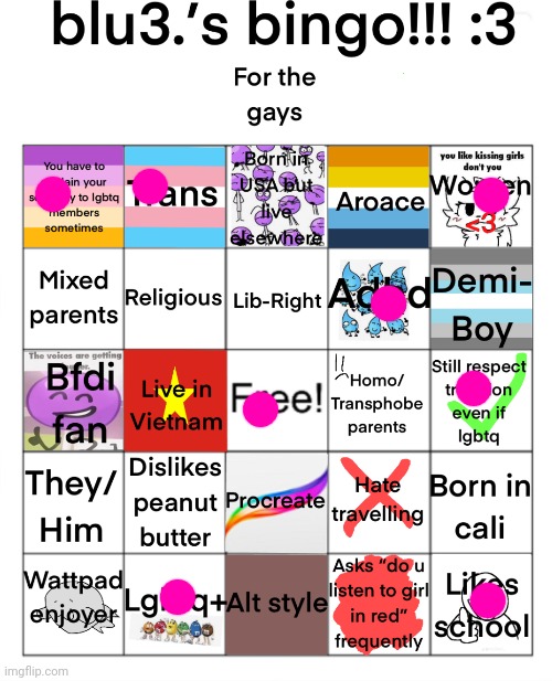 blu3.’s bingo!!! :3 | image tagged in blu3 s bingo 3 | made w/ Imgflip meme maker