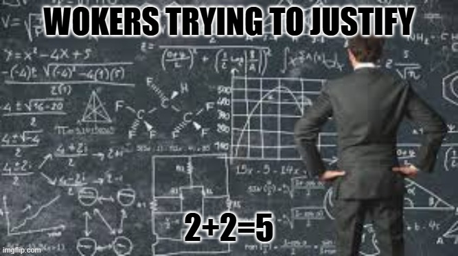 over complicated explanation  | WOKERS TRYING TO JUSTIFY 2+2=5 | image tagged in over complicated explanation | made w/ Imgflip meme maker