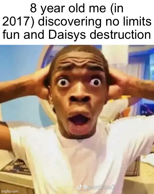 This video and this website spooked me as a kid | 8 year old me (in 2017) discovering no limits fun and Daisys destruction | image tagged in shocked black guy,nostalgia | made w/ Imgflip meme maker