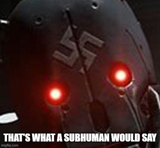 THAT'S WHAT A SUBHUMAN WOULD SAY | image tagged in wolfenstein,gi robot,creature commandos | made w/ Imgflip meme maker