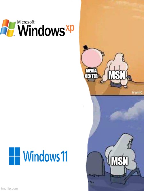 then ? now | MSN; MEDIA CENTER; MSN | image tagged in regular show graves,windows now versus windows then,apps,now vs then | made w/ Imgflip meme maker