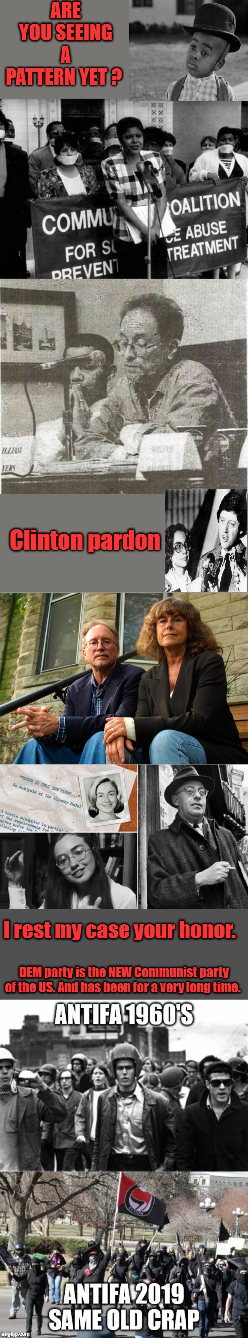 Let me explan it with pictures. | ARE YOU SEEING A PATTERN YET ? Clinton pardon; I rest my case your honor. DEM party is the NEW Communist party of the US. And has been for a very long time. | made w/ Imgflip meme maker