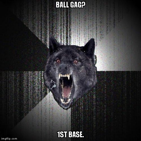 Insanity Wolf | BALL GAG? 1ST BASE. | image tagged in memes,insanity wolf | made w/ Imgflip meme maker