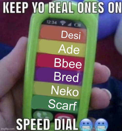 Guess who's back. | Desi; Ade; Bbee; Bred; Neko; Scarf | image tagged in keep yo real ones on speed dial | made w/ Imgflip meme maker