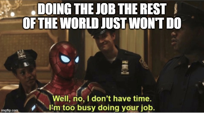 I dont have time im too busy doing your job | DOING THE JOB THE REST OF THE WORLD JUST WON'T DO | image tagged in i dont have time im too busy doing your job | made w/ Imgflip meme maker