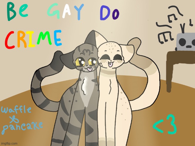 Just some art of 2 gay cat oc’s :3 (argggg the quality) | image tagged in gay,cats,lgbtq | made w/ Imgflip meme maker