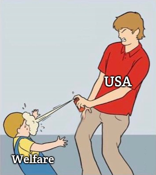 pepper spray | USA; Welfare | image tagged in pepper spray,slavic,usa | made w/ Imgflip meme maker