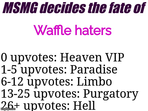 Kill em. Kill em now. | Waffle haters | image tagged in msmg decides | made w/ Imgflip meme maker