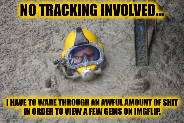 NO TRACKING INVOLVED… I HAVE TO WADE THROUGH AN AWFUL AMOUNT OF SHIT
IN ORDER TO VIEW A FEW GEMS ON IMGFLIP. | made w/ Imgflip meme maker