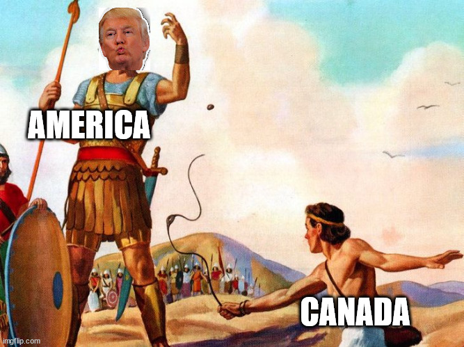 David and Goliath | AMERICA; CANADA | image tagged in david and goliath | made w/ Imgflip meme maker