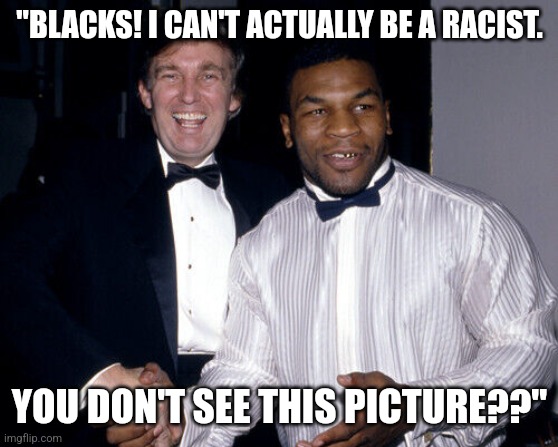 Lmao | "BLACKS! I CAN'T ACTUALLY BE A RACIST. YOU DON'T SEE THIS PICTURE??" | image tagged in racist,liberals | made w/ Imgflip meme maker