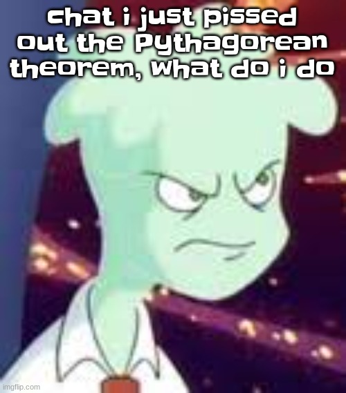 Erm.. what the PISSED OFF | chat i just pissed out the Pythagorean theorem, what do i do | image tagged in erm what the pissed off | made w/ Imgflip meme maker