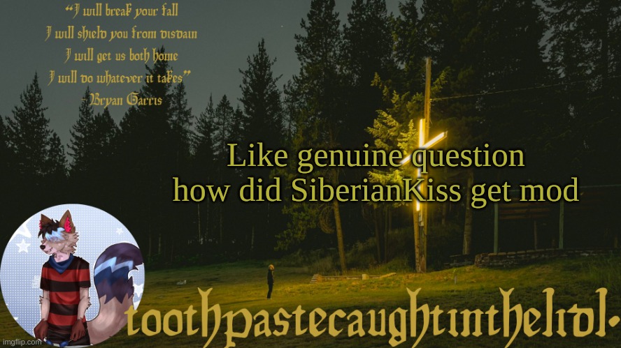 Knocked Loose announcement template | Like genuine question how did SiberianKiss get mod | image tagged in knocked loose announcement template | made w/ Imgflip meme maker