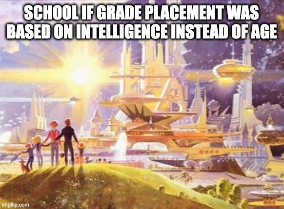 school be like | SCHOOL IF GRADE PLACEMENT WAS BASED ON INTELLIGENCE INSTEAD OF AGE | image tagged in the world if | made w/ Imgflip meme maker