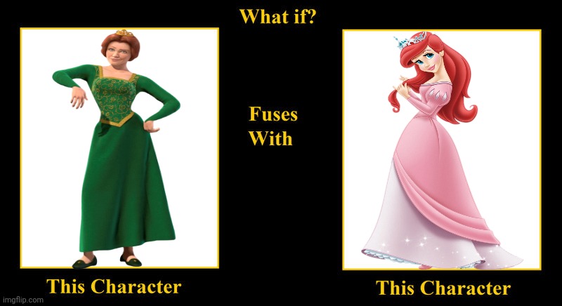 Princess Fiona Fuses With Ariel | image tagged in blank fusion meme,princess fiona,ariel,disney princess,the little mermaid,redhead | made w/ Imgflip meme maker