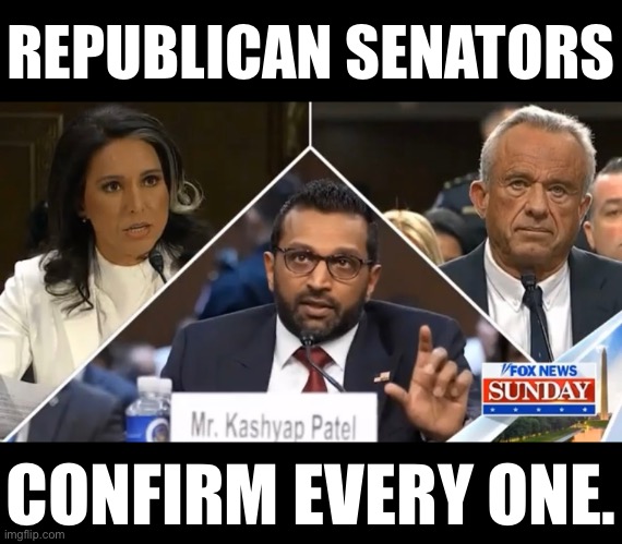 REPUBLICAN SENATORS, CONFIRM EVERY ONE. | REPUBLICAN SENATORS; CONFIRM EVERY ONE. | image tagged in president trump,donald trump,republican party,senators,congress,us government | made w/ Imgflip meme maker