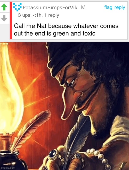 Nat | image tagged in blackbeard writing | made w/ Imgflip meme maker