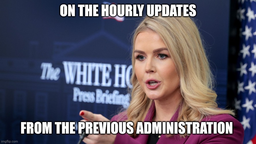 You Are Still Waiting | ON THE HOURLY UPDATES; FROM THE PREVIOUS ADMINISTRATION | image tagged in karoline leavitt scolding,waiting,nap time | made w/ Imgflip meme maker