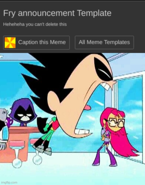image tagged in robin yelling at starfire | made w/ Imgflip meme maker